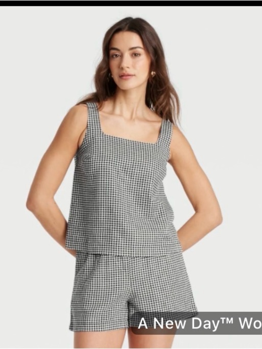 a new day Linen Two-piece gingham short  set